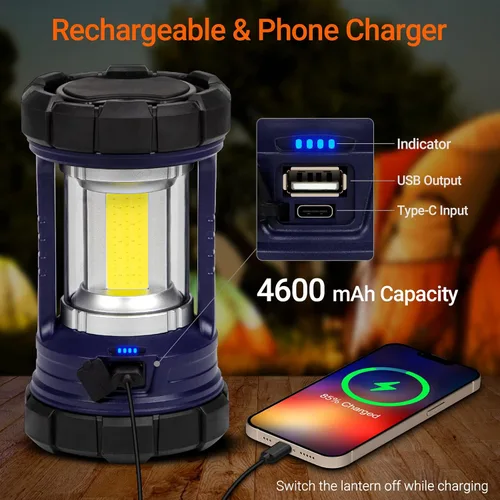 Miniatura 4 de Linterna de camping, linternas LED de 3200 lúmenes para cortes de energía, cargador de teléfono de 4600 mAh y linterna recargable, 5 modos de luz