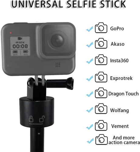Miniatura 5 de Palo selfie invisible de 15-66.2 pulgadas, poste de extensión largo compatible con Insta360 X5/X4/X3, GoPro Hero 13/12/11/10/9, DJI Osmo Action 4/5