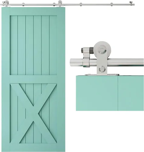 Miniatura 22 de TSMST Kit de herrajes para puerta corrediza de granero de 6.6 pies, riel de puerta de granero resistente de acero inoxidable para montaje superior