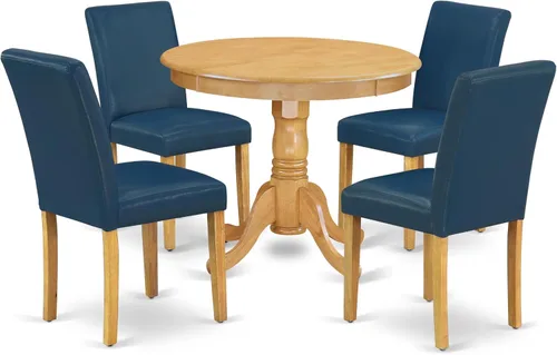 Miniatura 21 de East West Furniture ANAB3-AWA-05 - Juego de mesa de comedor moderno de 3 piezas, incluye una mesa de cocina redonda con pedestal y 2 sillas