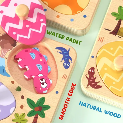 Miniatura 5 de Zeoddler Rompecabezas de madera para niños pequeños, 8 piezas de rompecabezas de huevo de dinosaurio a juego, juguetes Montessori para niños