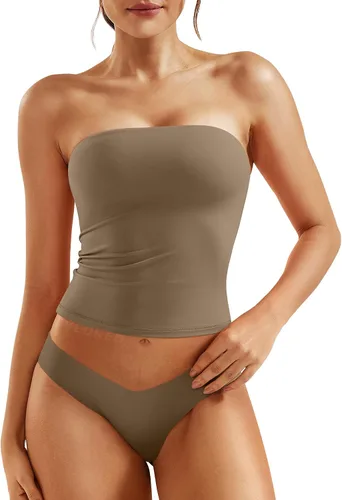 Miniatura 25 de YEOREO Sophie - Camiseta de tubo larga sexy para mujer, con doble forro, básica, Y2K, para verano, sin tirantes, ajustada, para salir