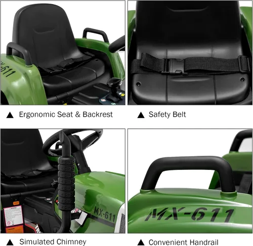 Miniatura 5 de OLAKIDS Tractor de paseo para niños de 12 V, vehículo eléctrico 2 en 1 con control remoto, remolque desmontable, juguete de conducción a batería