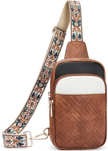 Miniatura 16 de BOSTANTEN Bolso bandolera acolchado, bolsos cruzados para mujer, bolso cruzado de cuero, riñonera con correa de guitarra ajustable