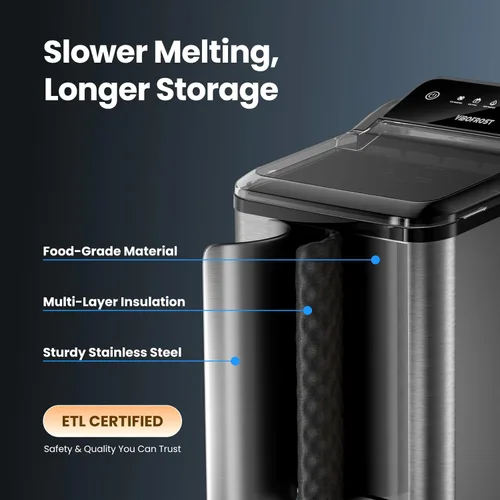 Miniatura 8 de VIBOFROST Nugget - Máquina de hielo para encimera, máquina de hielo de guijarros sónicos rápida de 35 libras/24 horas, sistema antiincrustaciones