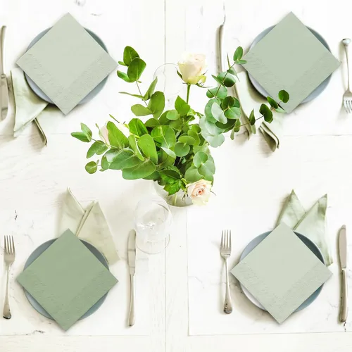 Miniatura 7 de Whaline Paquete de 150 servilletas de papel verde salvia, 3 colores verde salvia, servilletas desechables para almuerzo, servilletas de cena