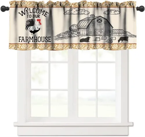 Miniatura 7 de Cenefa de piel de vaca blanca y negra, con estampado de animales de granja occidental, cortina corta opaca para ventana de granja, cocina