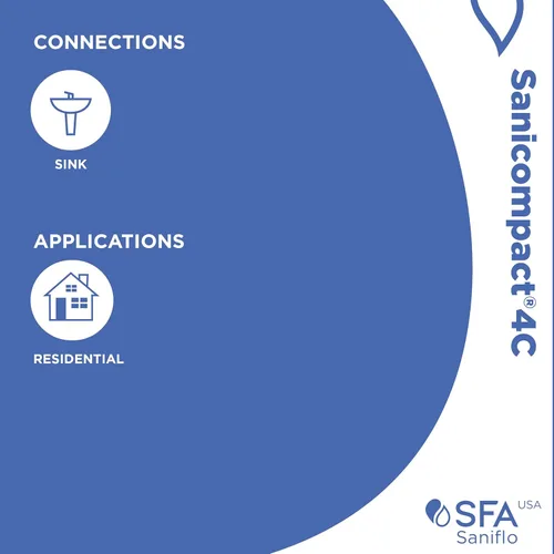 Miniatura 5 de SFA SANIFLO - Sanicompact - Inodoro macerante de doble descarga 4C - Solución de medio baño que ahorra espacio - Asiento de inodoro de cierre suave
