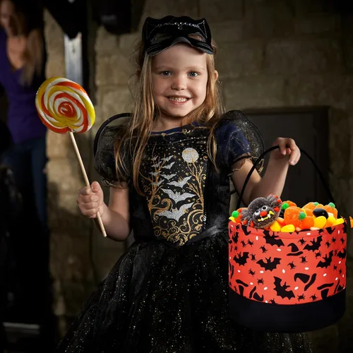 Miniatura 7 de 2 bolsas de dulce o truco de Halloween, bolsas de tela para dulces de Halloween, 2 estilos (calavera y murciélago), Varios