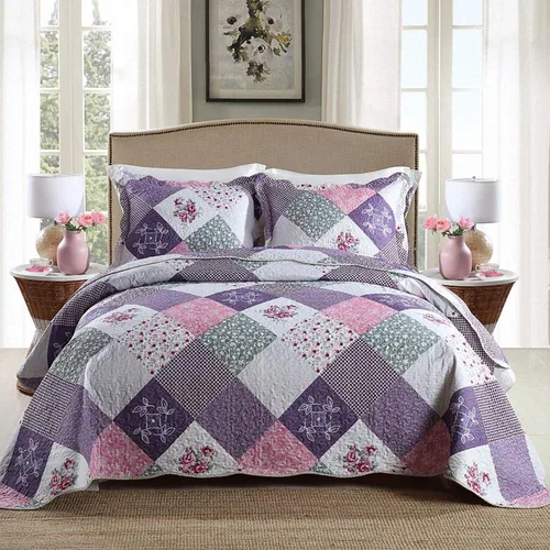 Miniatura 28 de NEWLAKE - Juego de cubrecama reversible con diseño floral a cuadros, tamaño queen Floral a cuadros marrón