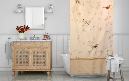Avanti Linens - Cortina de tela para la ducha, decoración de baño inspirada en la naturaleza (Colección Aves Doradas, 72")