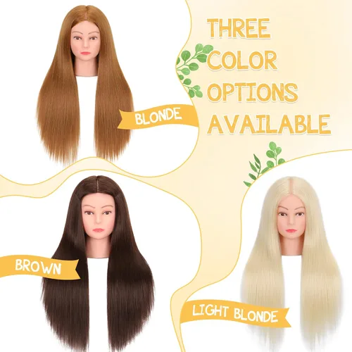 Miniatura 2 de Cabeza de maniquí con 80% de cabello humano de 26-28 pulgadas, cabeza de práctica de maniquí de cosmetología con cabello humano, cabeza de muñeca
