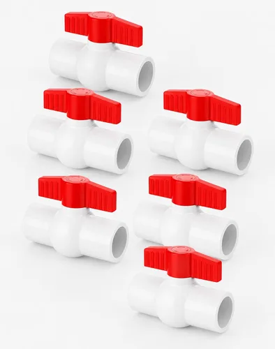 Miniatura 10 de Válvula de bola de PVC de 1/2 pulgada, paquete de 6, válvula de cierre de PVC de 1/2 pulgada con mango en T rojo, válvula de agua de PVC para líneas