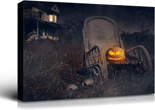 Miniatura 65 de Denozer - Pintura artística de pared de Halloween, impresión artística sobre lienzo para dormitorio, sala de estar, decoración de pared del hogar