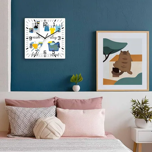 Miniatura 8 de Reloj de pared de madera minimalista moderno, silencioso, sin tictac, con dibujos animados, para lavarropas, relojes de pared cuadrados, funciona