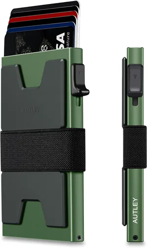 Miniatura 36 de AUTLEY Portatarjetas delgado, billetera minimalista desplegable para hombres, con bloqueo RFID y banda para efectivo (negro)