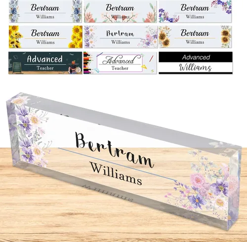 Miniatura 12 de Placa de nombre personalizada para escritorio, placas de nombre personalizadas para hombres y mujeres, diseño de girasol con logotipo de negocios