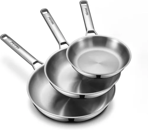 Miniatura 15 de Juego de utensilios de cocina de acero inoxidable, 8 piezas de ollas y sartenes de capa triple, libre de PFOA y PTFE, apto para lavavajillas