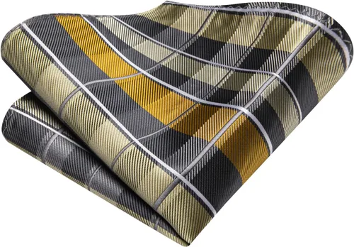 Miniatura 53 de Hi-Tie Corbata clásica de cachemira para hombre con pañuelo y gemelos a cuadros