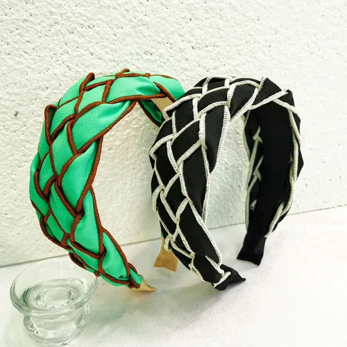Miniatura 5 de Diadema con joyas anudadas para mujer, adorno de cristal, banda para el pelo mixta, accesorios de nailon para el cabello para niñas (negro)