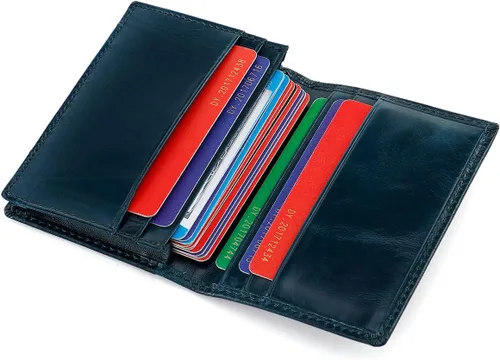 Miniatura 4 de Billetera de bolsillo frontal plegable para hombre, de piel auténtica, con bloqueo RFID, tarjetero