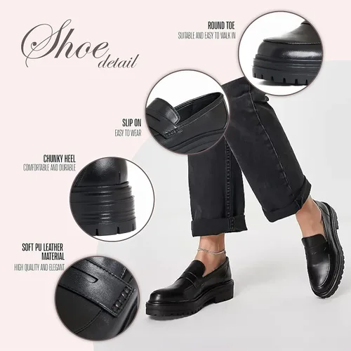 Miniatura 4 de LinnOaks Penny - Mocasines para mujer con puntera redonda, tacón grueso, zapatos Mary Janes, plataforma, zapatos Oxford, uniformes, zapatos de vestir