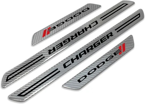 Miniatura 7 de iPick Image Para Dodge Charger - Juego de 4 placas universales de fibra de carbono real, color negro, con licencia