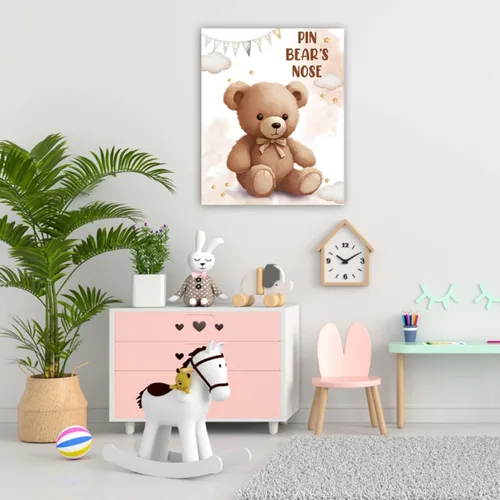 Miniatura 5 de Pin The Noses on The Bear - Juego de fiesta de oso de peluche, póster grande con 24 calcomanías de nariz para cumpleaños de niños, tema de baby