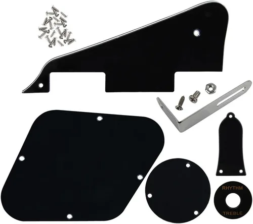 Miniatura 12 de FLEOR Juego de tornillos de placa trasera de golpeador de 1 capa, anillo de interruptor y soporte, ajuste LP Style Guitar Pickguard Reemplazo