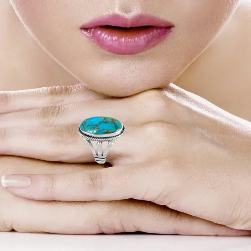 Miniatura 5 de Anillo turquesa de plata de ley 925 con piedras preciosas auténticas (elige estilo)