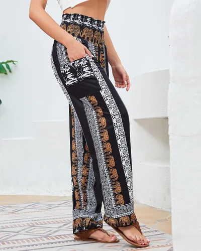 Miniatura 7 de QIANXIZHAN - Pantalones deportivos de tiro alto para mujer, diseño estilo harén bohemio con bolsillos, para yoga