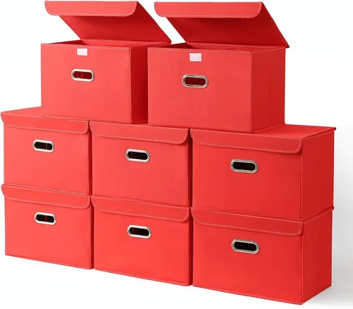 Miniatura 23 de STOREONE Contenedores de Almacenamiento de Tela en Forma de Cubo Plegables, Organizador Contenedor Cesta Plegable con Tapas y Asas de Metal