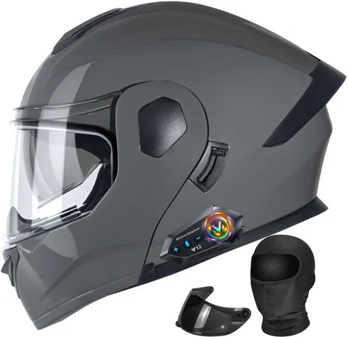 Miniatura 15 de Casco modular de motocicleta Bluetooth aprobado por DOT con visera solar integrada, doble escudo antivaho y sistema de ventilación múltiple