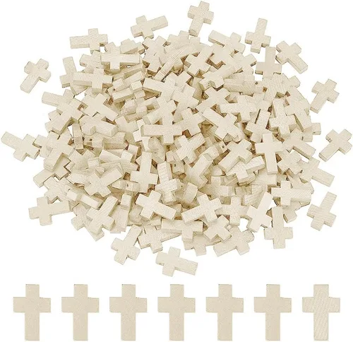 Miniatura 10 de SUNNYCLUE 100 dijes de cruz de madera a granel, cuentas de madera natural, mini cruces de bolsillo blancas y negras, rosario, crucifijo de Pascua