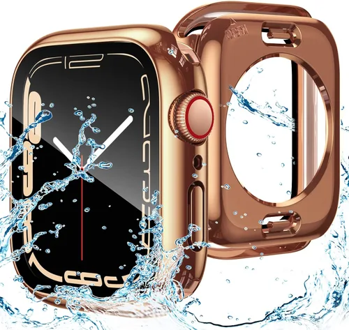 Miniatura 10 de Goton Funda impermeable 2 en 1 para Apple Watch Series 9, 8, 7, protector de pantalla de 1.772 pulgadas, cubierta protectora de vidrio 360, Plateado