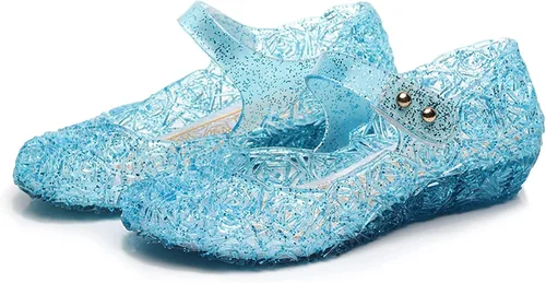 Miniatura 5 de Zapatos de gelatina para niñas, sandalias de cumpleaños de princesa Snow Queen para niñas pequeñas, sandalias azules con purpurina talla 9