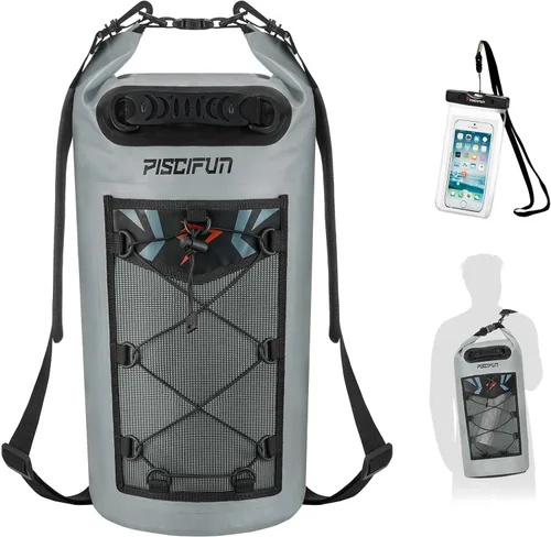 Miniatura 24 de Piscifun Bolsa seca, mochila flotante impermeable 10L/20L/30L/40L con funda impermeable para teléfono para navegación, kayak, pesca Negro