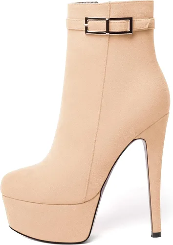 Miniatura 2 de SKYSTERRY Botas altas de tacón alto de gamuza con cremallera y puntera redonda para mujer, 6 pulgadas