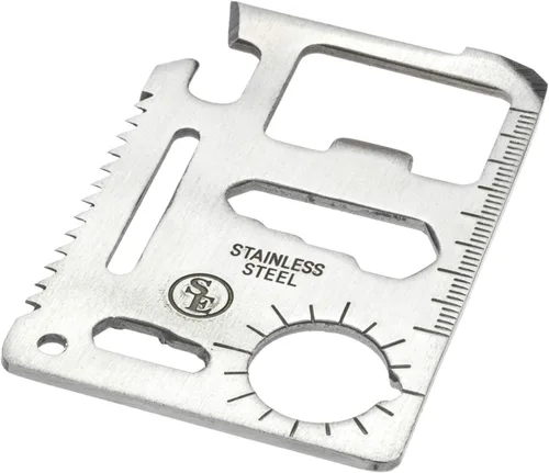 Miniatura 3 de SE Herramienta de bolsillo de supervivencia de acero inoxidable de 11 funciones, compacta, multiherramienta de tamaño de tarjeta de crédito