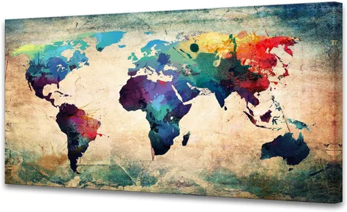 Miniatura 9 de B0550 - Póster de mapa del mundo, lienzo para pared, diseño moderno enmarcado del mundo, decoración de oficina en casa, mapas, impresiones
