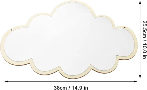 Miniatura 7 de HOMSFOU Espejo de pared colgante nórdico, espejo decorativo en forma de nube con marco de madera y cuerda de cáñamo para baño, dormitorio