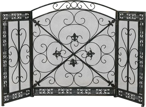 Miniatura 9 de Deco 79 Pantalla de metal para chimenea, plegable, arqueada, 3 paneles con detalles de flor de lis, 52 x 1 x 31 pulgadas, color negro
