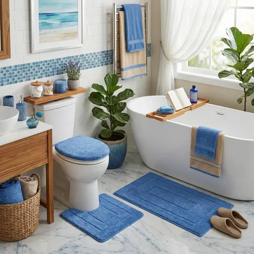 Miniatura 6 de GRANNY SAYS Juego de 2 alfombras de baño suaves para baño, alfombras de baño antideslizantes y lavables, alfombras de baño absorbentes para bañera