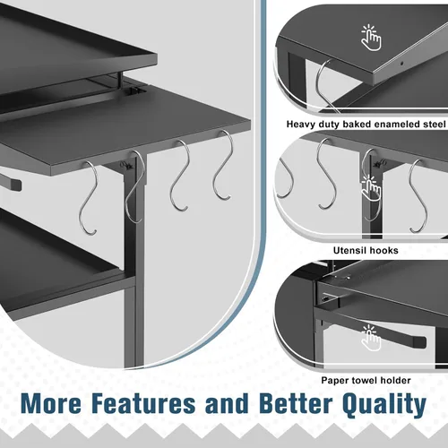 Miniatura 2 de Estante lateral plegable para parrillas Blackstone de 28 pulgadas, mesa auxiliar grande con soporte para toallas de papel, 4 ganchos