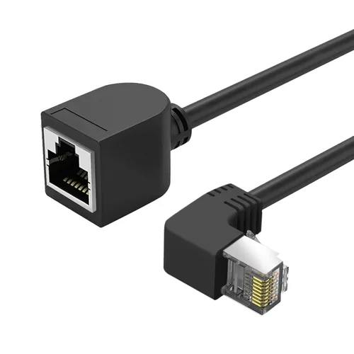 Cable de extensión Ethernet CAT6, cables RJ45 de 90 grados blindados macho a hembra, ancho de banda de soporte de hasta 250 mhz, 1.6 pies, negro