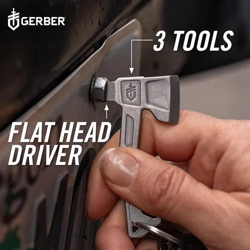 Miniatura 5 de Gerber Gear Llavero Hacha Multiherramienta 3 en 1, Se Engancha al Bolsillo o Llavero con Abrebotellas, Destornillador de Cabeza Plana, Abridor