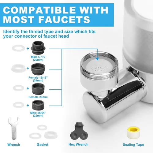 Miniatura 5 de Grifo de filtro de agua para fregadero, purificador de agua giratorio de 720°, filtro de grifo de baño que elimina cloro, fluoruro de cloro, metales