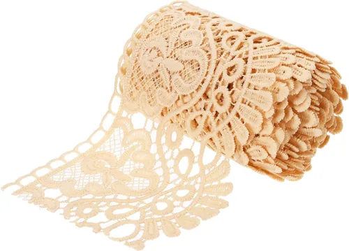 MECCANIXITY Cinta de encaje de 4 pulgadas de ancho de 3 yardas con patrón floral beige para costura, manualidades, envoltura de regalos, decoración