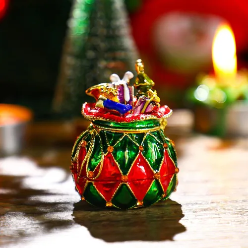 Miniatura 22 de YU FENG Cajas de adornos de Navidad con bisagras con diamantes de imitación con lazo y trompeta esmaltada decorativa