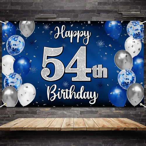 Miniatura 232 de Decoración de feliz cumpleaños 35, globo azul y plateado de 35 años, cartel grande de telón de fondo de cumpleaños, suministros para fiesta de 35th